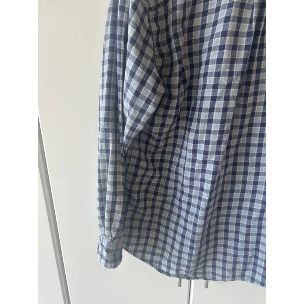 NorthCrest Mens Blue Grey Plaid Long Sleeve Cotton‎ Button Down Shirt LT 42-44